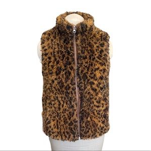 J Crew Faux Fur Jacket Vest Leopard Print Size XXS